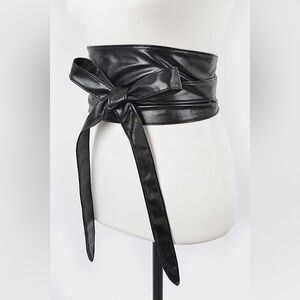 Women’s Wide Corset Faux Leather Wrap Around Tie Belt